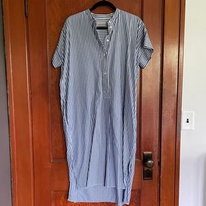 Everlane Cotton Popover Striped Midi Shirtdress Blue White Striped Sz 8